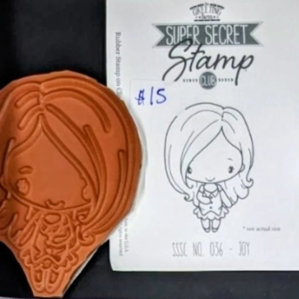 Super Secret Stamp Club Rubber Stamp - Cute Girl Design, Orange